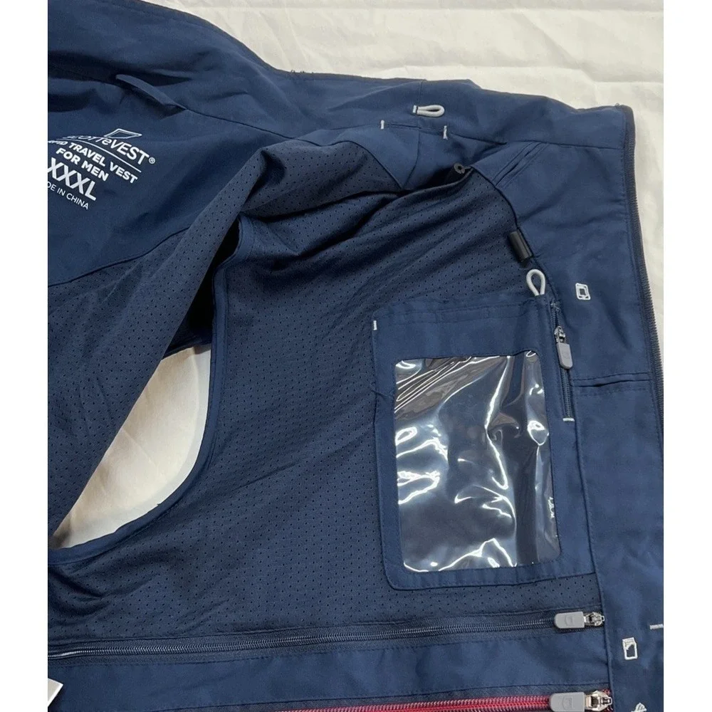 Scottevest Vest Mens 3XL Tall Blue RFID Travel Full Zip Pockets Tec 26 Pockets